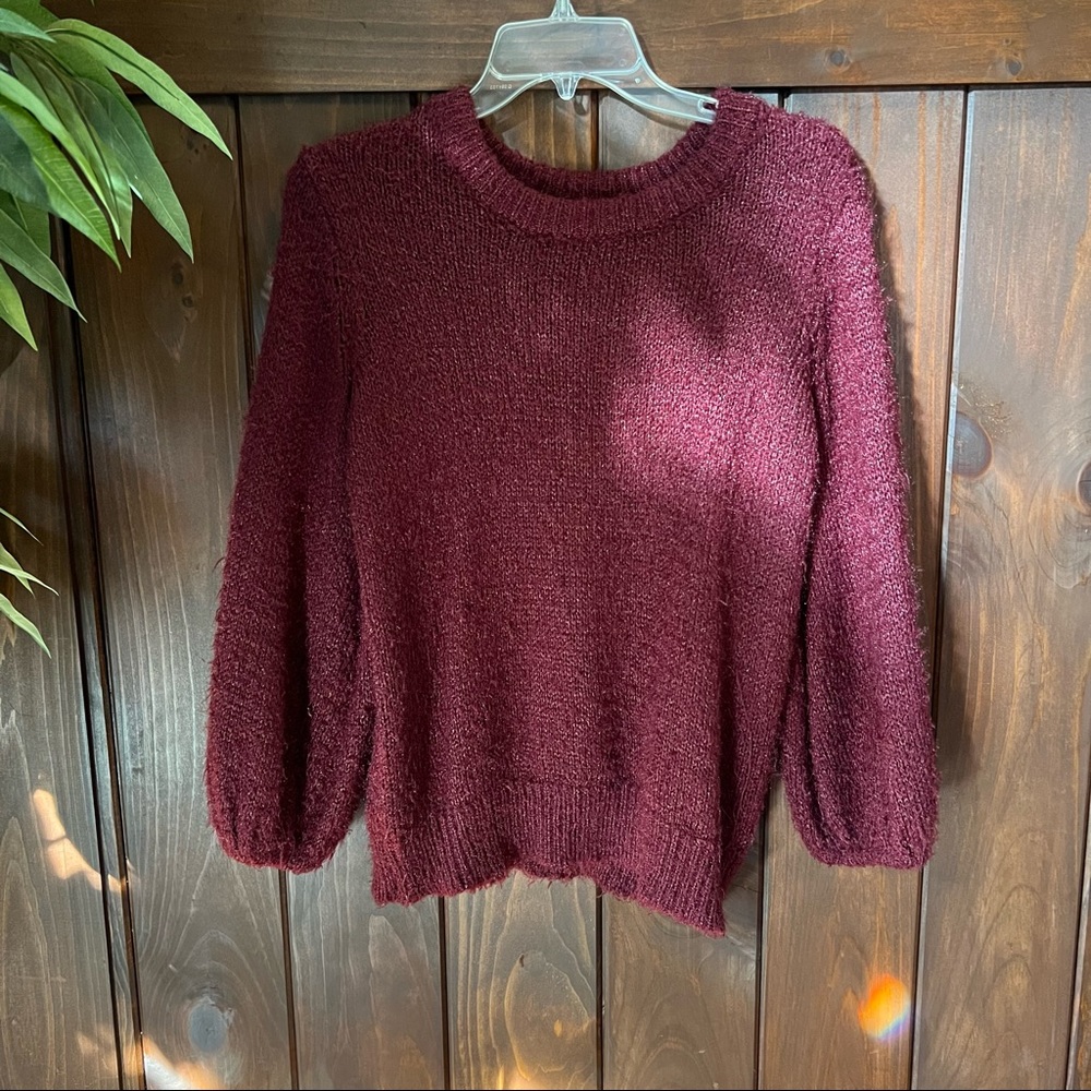 Maroon Oversized Fuzzy Soft Eyelash Knit Raglan Sleeve Sweater